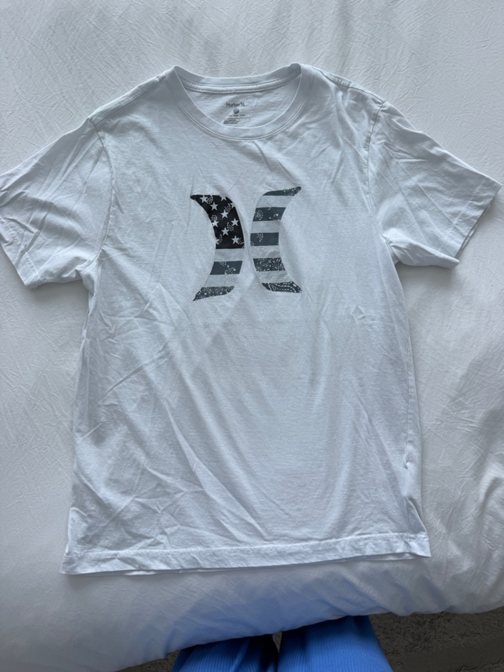 Hurley White Short Sleeve Tee with Distressed Flag Logo